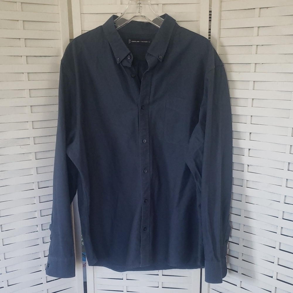 Everlane Uniform Gray Navy Blue Button-Up Shirt Size XXL